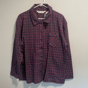 VICTORIAS SECRET pajama flannel long sleeve button red and blue plaid top large